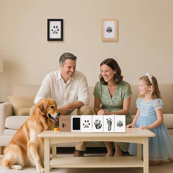 Inkless Paw Print Kit for Dogs,Cats & Babies - Clean Touch Dog Nose & Baby Handprint Kit,Mess Free Dog Paw Print Kit,4-Pcs Ink Pads & 2 Wooden Frames - Keepsake Gifts for Pet Lovers,New Moms