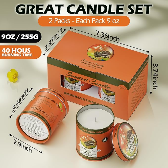 Decorative Candles for Home, Scented Wax, Indoor Use (Amber & Vetiver & Musk)