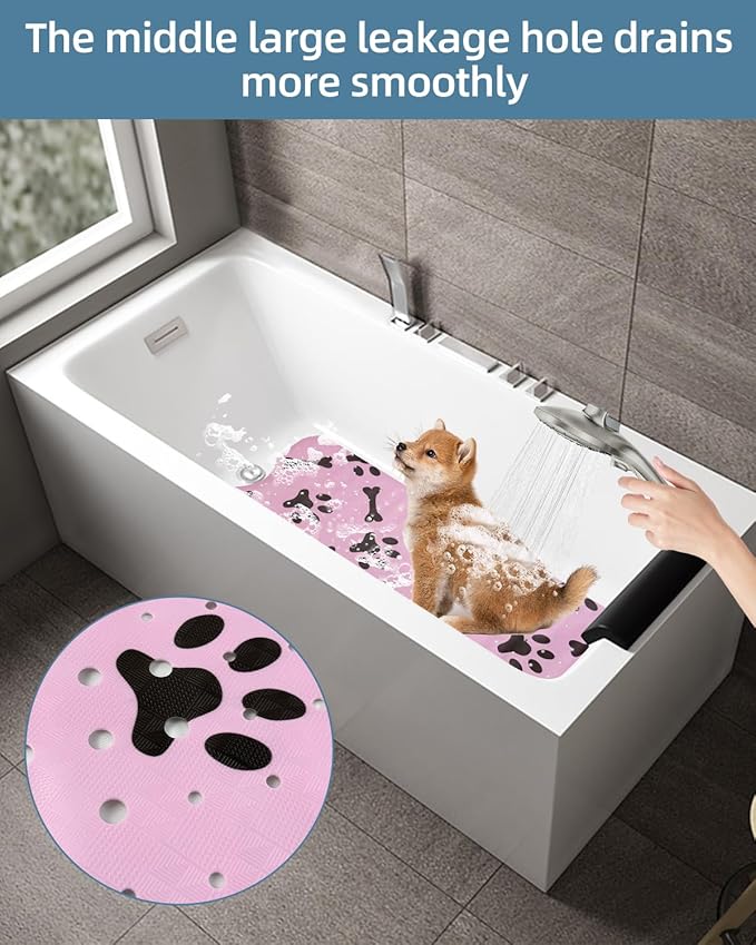 Dog Bath Mat for Tub Non-Slip Pet Bathtub Mat Fast Dry Dog Shower Attachment Mat Senior Friendly Dog Bath Supplies (Pink