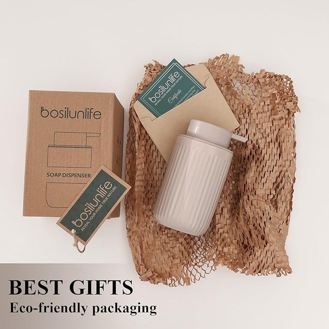 BosilunLife Dish Hand Soap Dispenser - Khaki Liquid Pump Soap Dispenser for Bathroom Decro 12oz Ceramic Kitchen Dish Dispenser with Rust-Proof Liquid Pump Modern Refillable Lotion Bottles