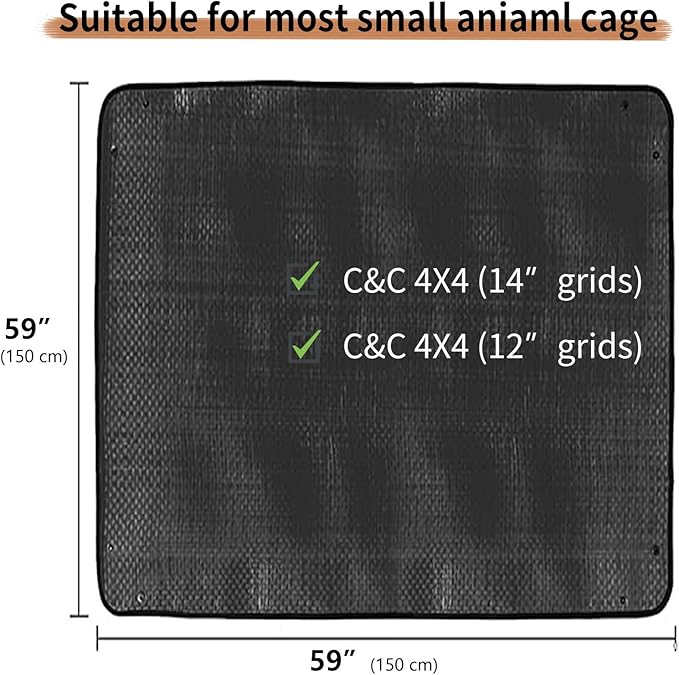 Oncpcare Waterproof Pet Playpen Mat for Rabbits 59×59 in — Large Reusable Tarp Base Gives Small Pets A Spacious, Comfortable Play and Rest Area (Black)
