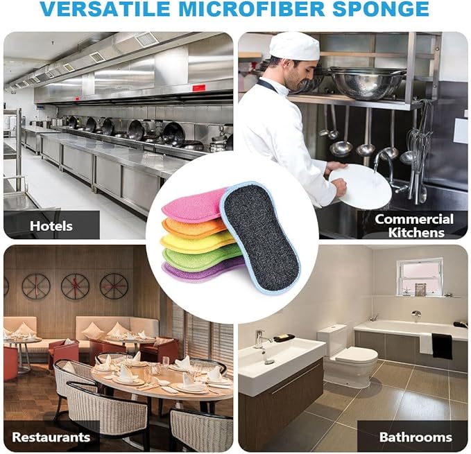 HOMEXCEL 6 Pack Multi-Purpose Scrub Sponges Kitchen, Dish Sponge, Non-Scratch Microfiber Sponge for Efficiently Cleaning Dishes, Pots, and Pans (Multicolor)