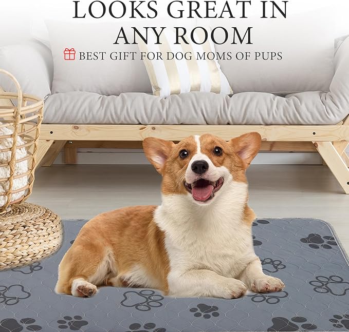 Homimp Washable Pee Pads for Dogs,4 Pack Reusable Puppy Pads,Absorbent and Leakproof Dog Pee Pads,Non Slip Puppy Training Pads,Pet Mat for Floor,Crate,Couch,Whelping,Grey 36"x36"