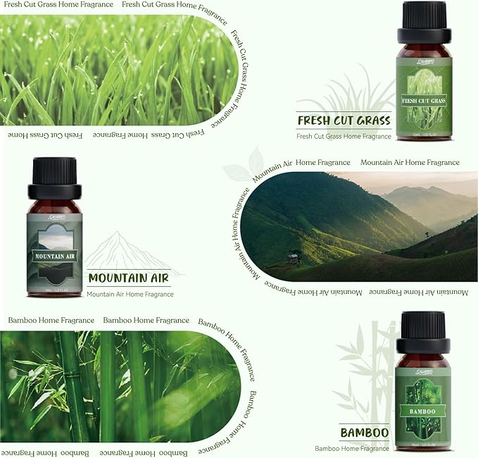 SALUBRITO Nature Fragrance Oils Set, Essential Oils Set - Forest Pine, Ocean Breeze, Rain, Fresh Cut Grass, Mountain Air, Bamboo, Premium Scented Oil for Diffuser, Candle, Soap Making