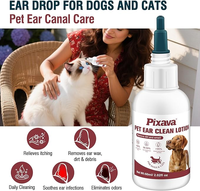 Dog Ear Infection Treatment Drops, Cat Ear Cleaner to Help Remove Debris &Smell for Cats & Dogs,Soothe and Relieve Itchiness