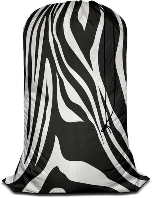 Swono Zebra Stripes Laundry Bag Dirty Clothes Organizer Zebra Print Animal Pattern Skin Extra Large Heavy Duty for Camp Home Dorm Room Essentials for Men Women, Oxford Cloth, Black White