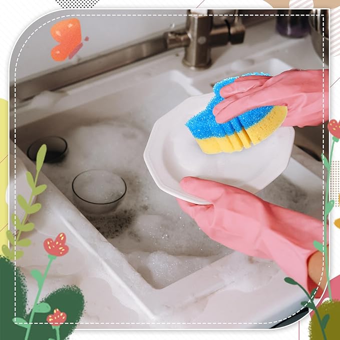 3 Pcs Dual Sided Scrub Sponge Multi Functional Cute Temperature Sensitive Non Scratch Dish Sponge for Washing Dishes Kitchen Bathroom(Cat)