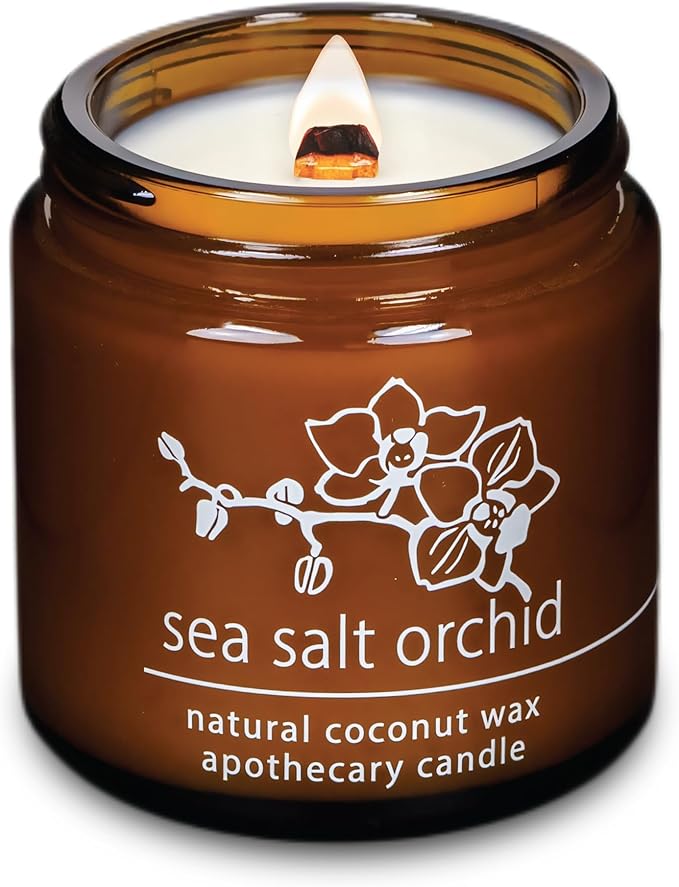 Hemlock Park Crackling Wood Wick Candle Handcrafted with Natural Coconut Wax (Small 4 oz, Sea Salt Orchid)