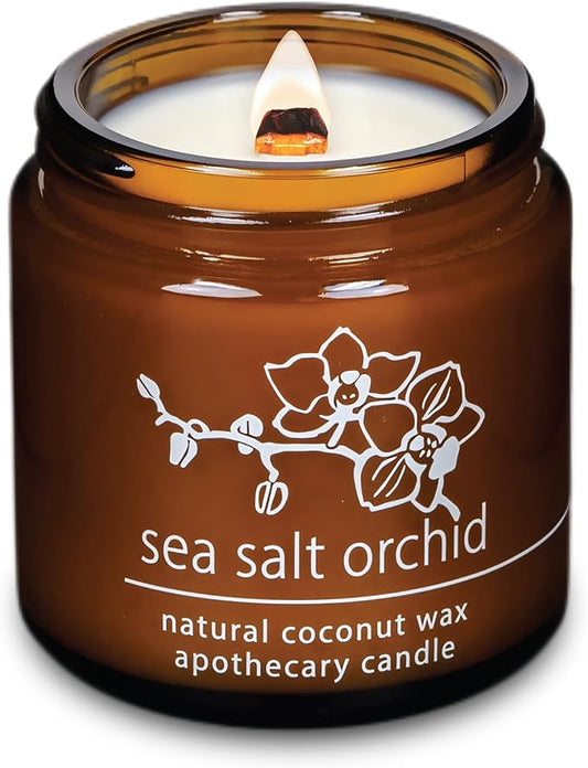 Hemlock Park Crackling Wood Wick Candle Handcrafted with Natural Coconut Wax (Small 4 oz, Sea Salt Orchid)