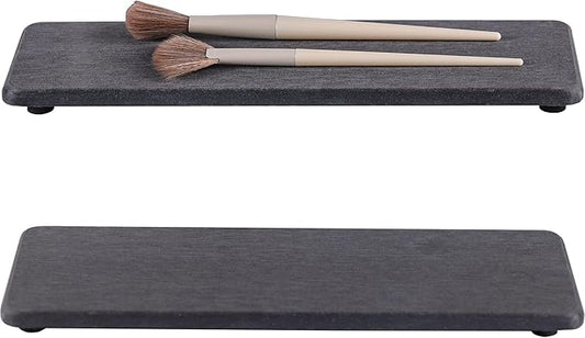 2 Pcs Water Absorbing Stone Trays, Kitchen/Bathroom Sink Soap Dish, Diatomite Tray Used for Hand Soap & Cosmetic Bottles in The Modern Home, 3.15" W x 10.2" L, Dark Gray