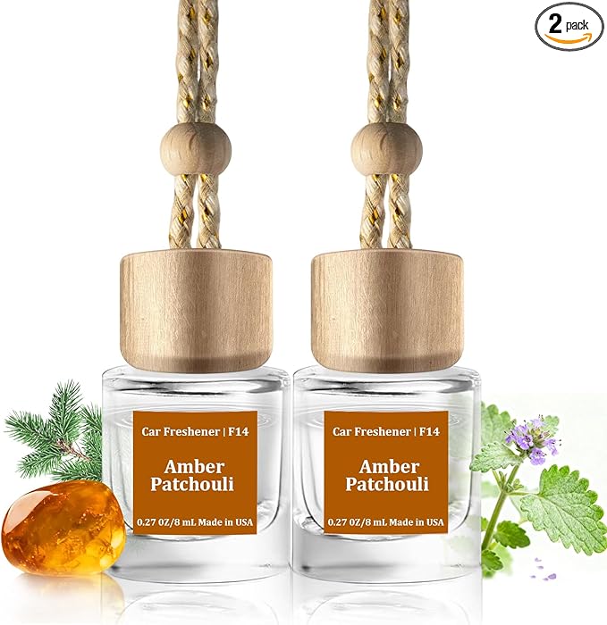 C Classy Car Air Freshener Hanging 2 Pack, Amber Patchouli Air Freshener Essential Oil Diffuser, Cute Car Accessories, Long-Lasting Fragrance, C ar air Fresheners for Women & Men Gift, Made in USA
