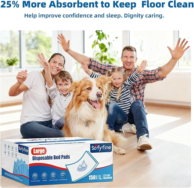 150 Count Disposable Beds Pads,23"x36" Waterproof Adults Incontinence Chucks Underpads,Absorbent Leakproof Pee Pads for Kids,Elderly,Extra Large Dog Puppy Training Pad, Baby Changing Liner