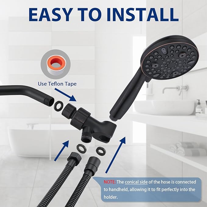 High Pressure 10 Setting Handheld Shower Head, 5" Detachable Showerhead Spray Built-in Power Wash to Clean Tub, Tile & Pets, 79" Extra Long Stainless Steel Hose, Adjustable Bracket - Oil Rubbed Bronze