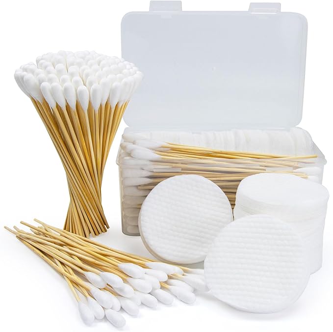 150 Long Cotton Swabs and 200 Lint-Free Cleaning Wipes, Highly Absorbent Dog Ear Cleaning Kit in Storage Box, Compatible with Dog Ear Cleaners, Large Cotton Head Swabs Design for Daily Puppy/Cat care