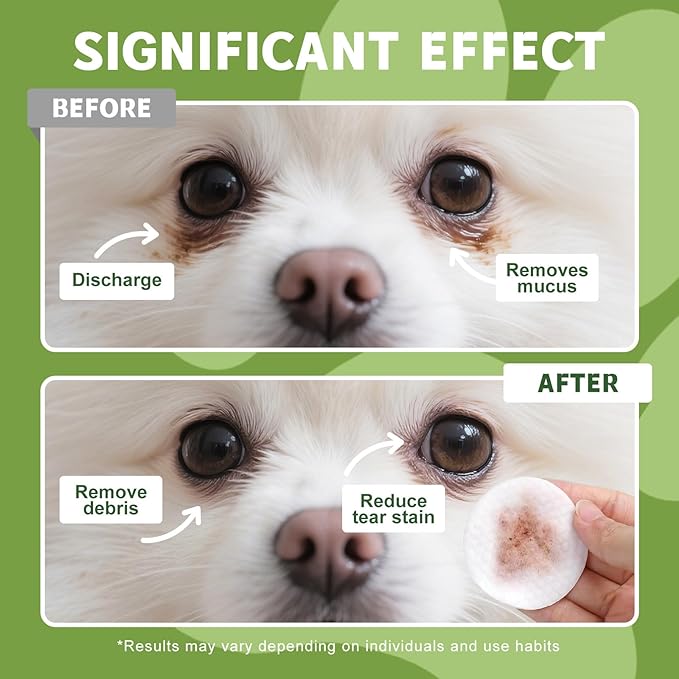 Dog eye wipes (100 Count*2Pack） for Dogs & Cats -Fragrance-Free, Vet-Tested Formula for Sensitive Skin | Tear Stain Remover & Gentle Bath Alternative | Hypoallergenic & Enriched with Oatmeal