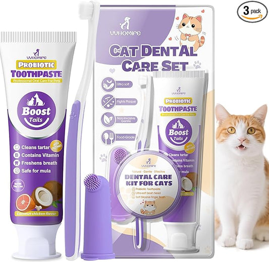 Cat Toothbrush and Toothpaste Kit - Includes Toothpaste (Coconut Chicken 2.5 oz.) Soft Brush, Finger Brush - Provides Safe and Effective Oral Care for Kittens and Adult Cats