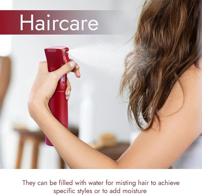 VIGOR PATH Continuous Spray Bottle for Hair – Fine Mist Mister for Hairstyling, Cleaning, Plants, Pets, Barbers, Salons, and Essential Oil Applications (300ml/10.1 oz) Red