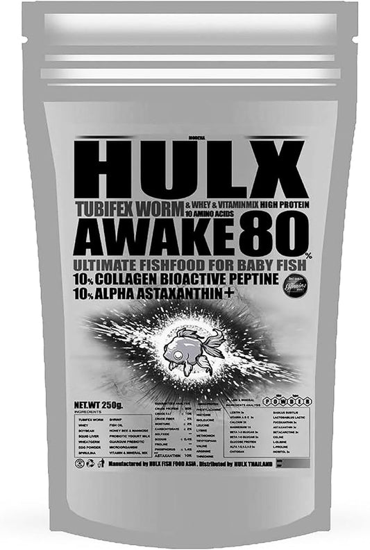 HULX Awake Goldfish Food Sinking for Big Muscle & Mass Weight Gain, Whey Mixed High Protein 60% Fish Food Growth Fast Formula 500 Gram, Healthy, Color Enhancing Clear Water Fish Feed