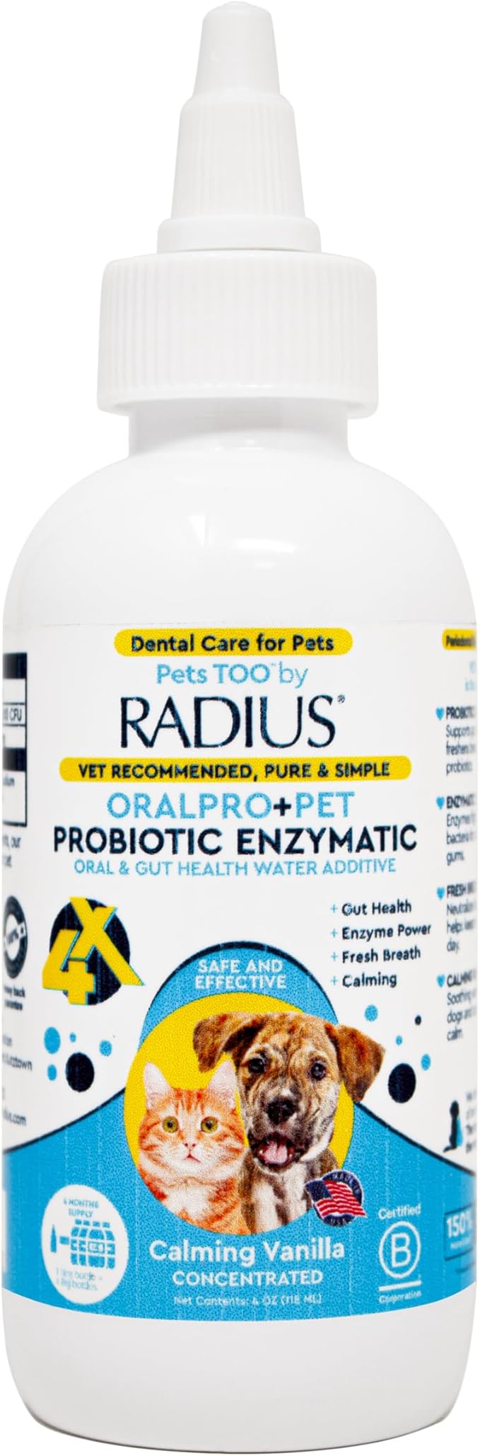 RADIUS OralPro+ Pet Probiotic Dental Water Additive (Enzymatic), Concentrate, 4 OZ