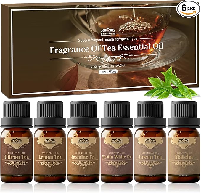 6 Pack Westin White Tea Spring Essential Oil Diffuser for Home Care and Candle Making BlissfulBlend Atmosphere Fragrance of Essential Oil Gifts Set 10ML Matcha Jasmine Citron Lemon Tea