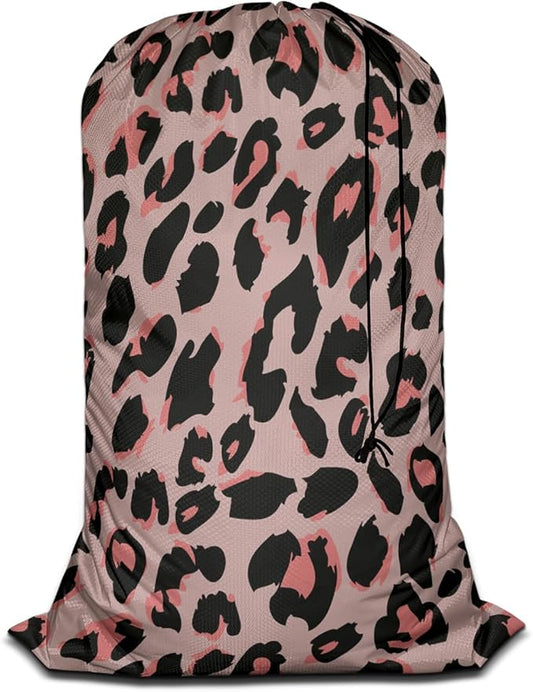 Swono Leopard Skin Pattern Laundry Bag with Strap Machine Washable Large Dirty Clothes Organizer Repeat Animal Print Safari Easy Fit Laundry Hamper or Basket, Carry Up to 4 Loads of Laundry, Black