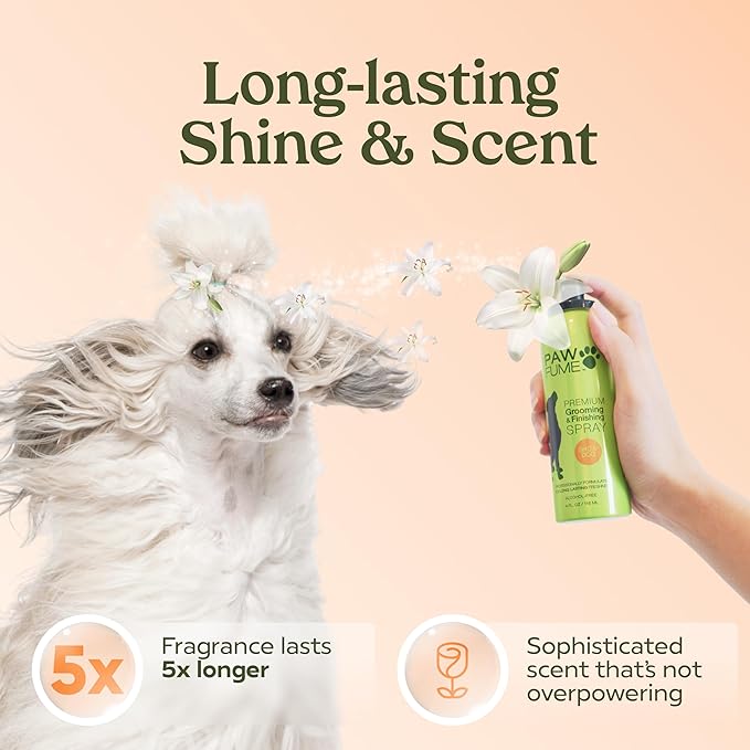 Paw Fume Dog Perfume Spray Long Lasting Scent for Grooming, Show Dog, 1-Pack – Keep Your Pup Fresh All Day – Hypoallergenic, Alcohol-Free, Detangling Formula – Moisturizing Pet Cologne Spray for Dogs