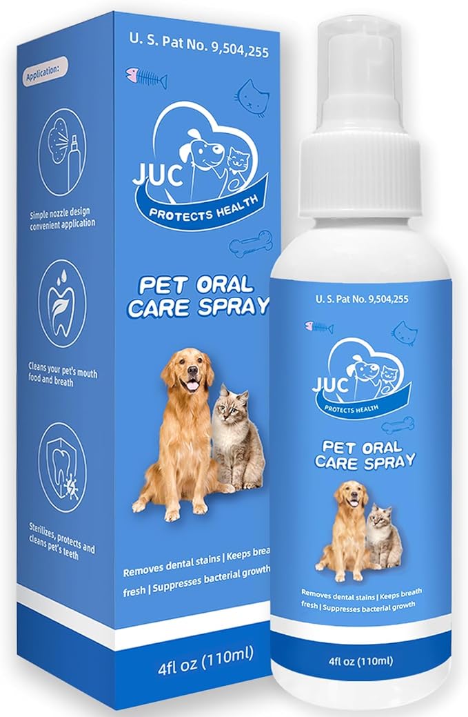 JUC Dog Breath Freshener for Dogs & Cats Teeth Cleaning Spray Dog Bad Breath Pet Oral Care Spray 4fl.oz