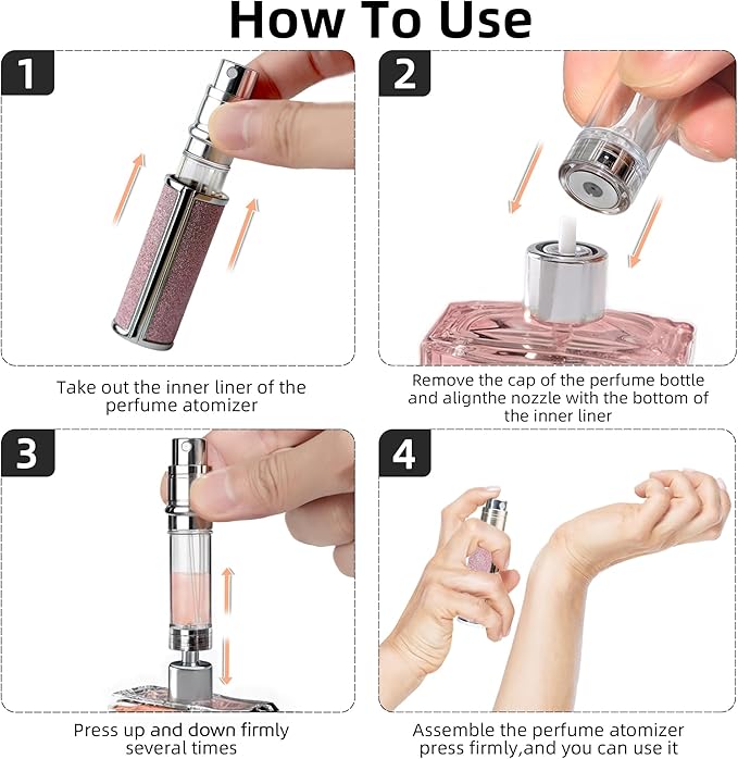 AE00GR Sparkling Travel Perfume Bottle, 5ml Mini Perfume Atomizer Sprayer, Glitter Diamond Pump Fill Perfume Bottle for Traveling, Vacation & Bussiness (Sparkling Grey)