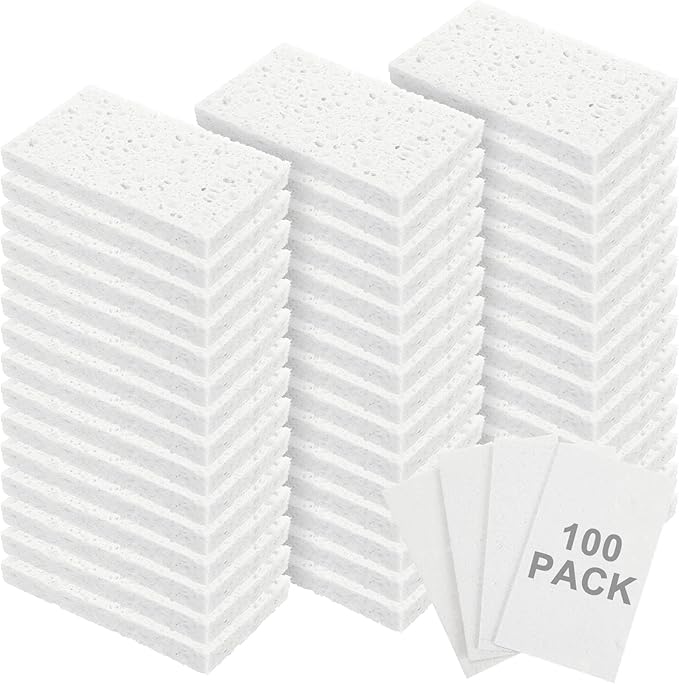 Zhengmy 100 Pieces Kitchen Sponge Bulk Natural Sponges for Dishes Compressed Wood Pulp Sponges Cleaning Sponge Without Scratching for Kitchen Bathroom, 3.9 x 2.4 x 0.12 Inch (White)