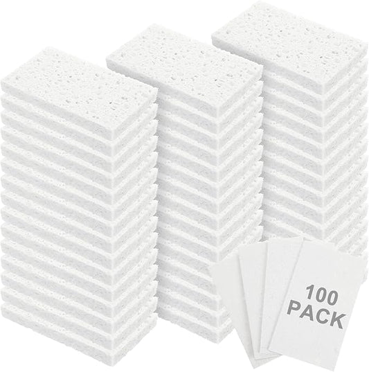 Zhengmy 100 Pieces Kitchen Sponge Bulk Natural Sponges for Dishes Compressed Wood Pulp Sponges Cleaning Sponge Without Scratching for Kitchen Bathroom, 3.9 x 2.4 x 0.12 Inch (White)