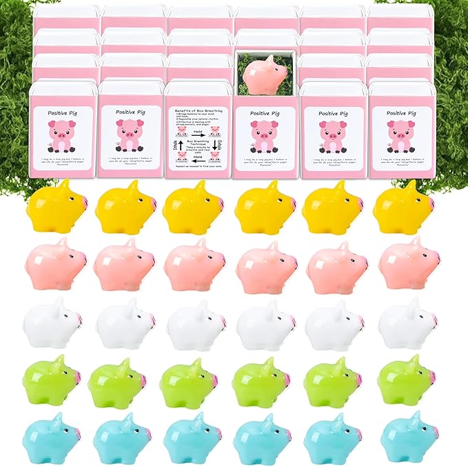 20 Set Positive Pig Gifts Bulk Employee Appreciation Gifts Box Breathing Gift Bulk for Coworker Team Back to Desk Pets Thank You Teacher Pig Ornaments with Cheer up Card Box