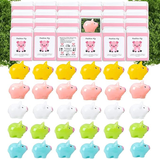 20 Set Positive Pig Gifts Bulk Employee Appreciation Gifts Box Breathing Gift Bulk for Coworker Team Back to Desk Pets Thank You Teacher Pig Ornaments with Cheer up Card Box