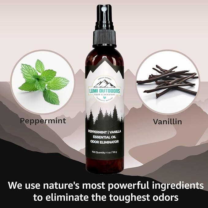 Lumi Outdoors Natural Air Freshener - Peppermint Vanilla - Essential Oil Odor Eliminating Bathroom Spray
