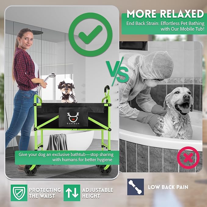 2-in-1 Dog Bathtub and Dog Stroller, Portable Dog Bath and Pet Stroller for Small and Medium Dogs (5-55 lbs) and Cats, Four-Wheel Bathing Cart with Brake Green