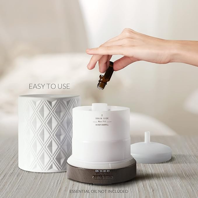 Earnest Living Essential Oil Diffuser for Large Room White Ceramic 250ml Aromatherapy Diffuser with 4 Timers 7 Night Lights and Auto Off Function for Home Gift