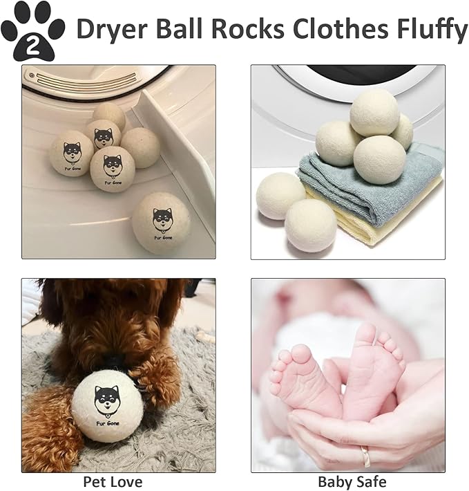 Wool Dryer Balls for Pet Hair Remover Organic Reusable Laundry Dryer Balls Pre-Wash Lint Remover for Dog/Cat Pet Hair Shaver for Laundry Hair Catcher for Washing Machine