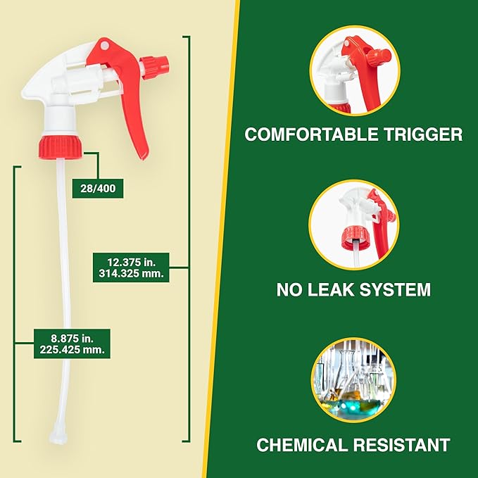 Heluva Green Spray Bottle Nozzle Replacement, Bottle Tops Only - Sprayer Nozzle Triggers for Heavy Duty, Commercial, Home Cleaning Solutions - Fits 8,16,24,32 oz Plastic & Glass Bottles, Red 24 pack