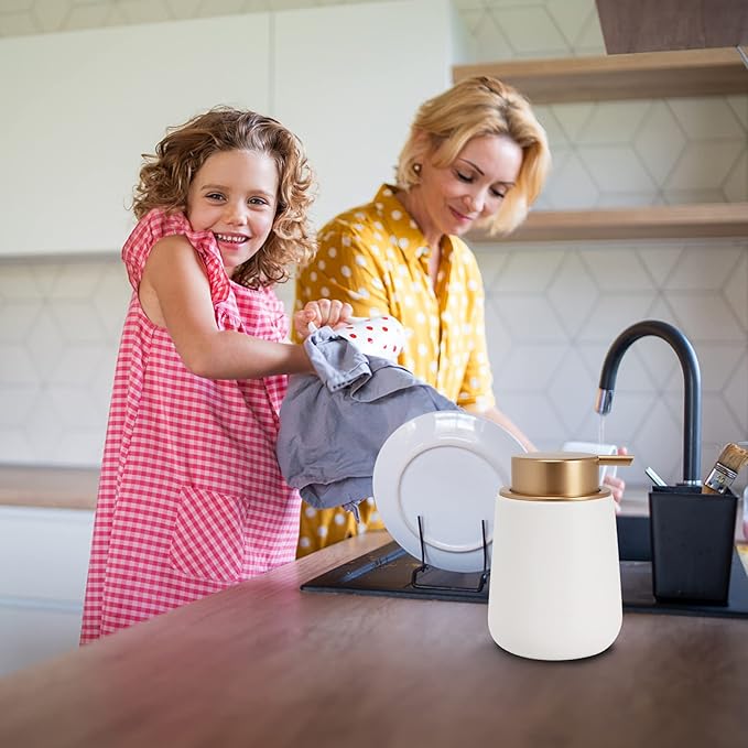 Soap Liquid Dispenser Ceramic with Easy-to-Press Pump Hand Liquid Dispenser for Shampoo Bathroom Kitchen 12 oz 2pcs