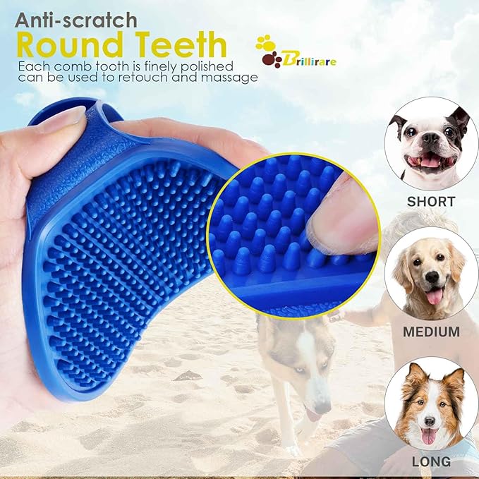 4 Pack Dog Grooming Brush, Premium Soft Silicone Pet Bath Brushes with Adjustable Handle, Shampoo Soothing Comb for Wet Dry Long Short Haired Dogs & Cats Massaging, Deshedding