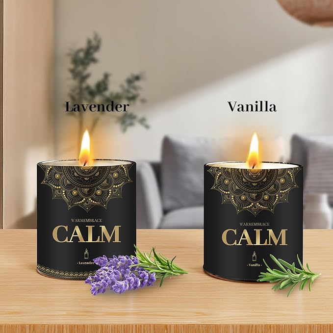 WarmEmbrace Scented Candles, 9 Oz Jar Candles for Home, Office, Meditation, Yoga, Candle Set for Women & Men, Birthday, Christmas, Anniversary, Valentine's Day Present, (2 Pack, Lavender & Vanilla)