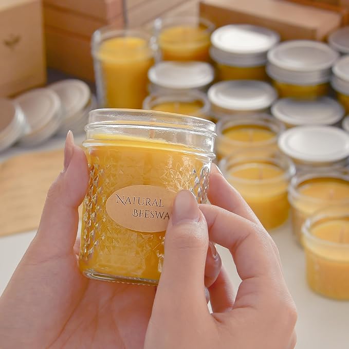 DEYBBY 2 Pack 5oz Beeswax Jar Candles Set - Beeswax Candles Gift - Handpour Candles with Natural Honey Scent, Each 26 Hrs Burn