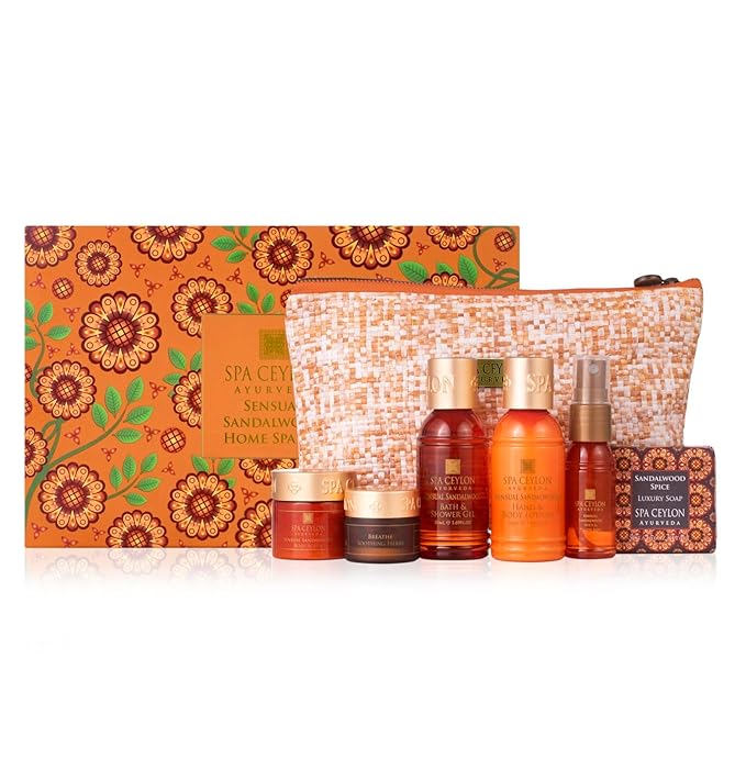 SPA CEYLON Sensual Sandalwood Home Spa Set | Body Care Set & Mini Travel Bag | Organic Self-Care Set | Vegan | Ayurveda Gifting