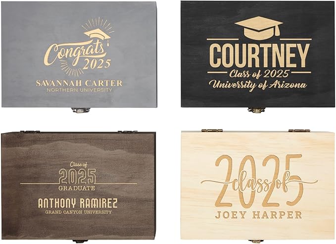 Personalized Graduation Keepsake Box 2025 Custom Engraved Wooden Memory Box High School College Graduates Cap and Gown Storage Boxes - Graduation Gifts for Him Her