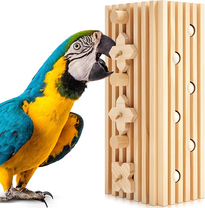 12 x 5 x 4 Inches Extra Large Macaw Toys Bird Parrot Toy Activity Block Multicolored Natural Wooden Parrot Cage Chewing Toys for Large Medium Macaws Bird Activity Block