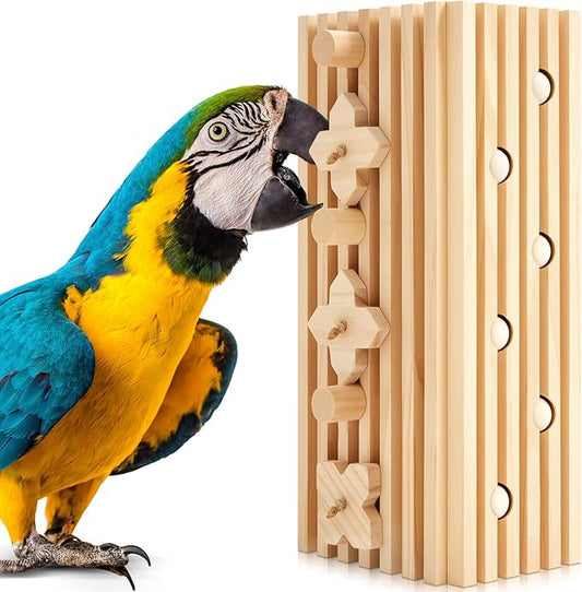 12 x 5 x 4 Inches Extra Large Macaw Toys Bird Parrot Toy Activity Block Multicolored Natural Wooden Parrot Cage Chewing Toys for Large Medium Macaws Bird Activity Block