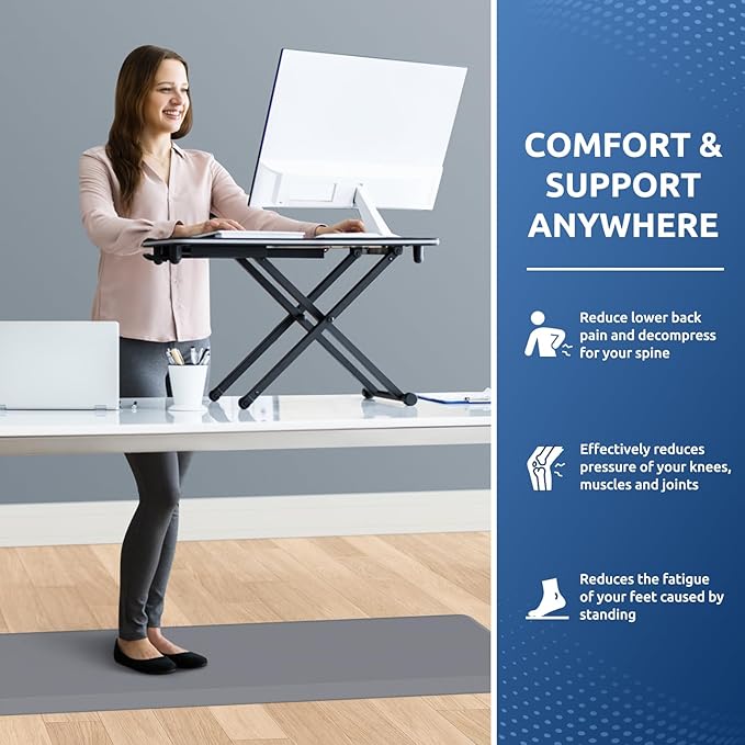 KitchenClouds Kitchen Mat Cushioned Anti Fatigue Kitchen Rug 0.8inch Non Slip Standing Mat Comfort Floor Mats for Sink Office (17.3"x60",Grey)