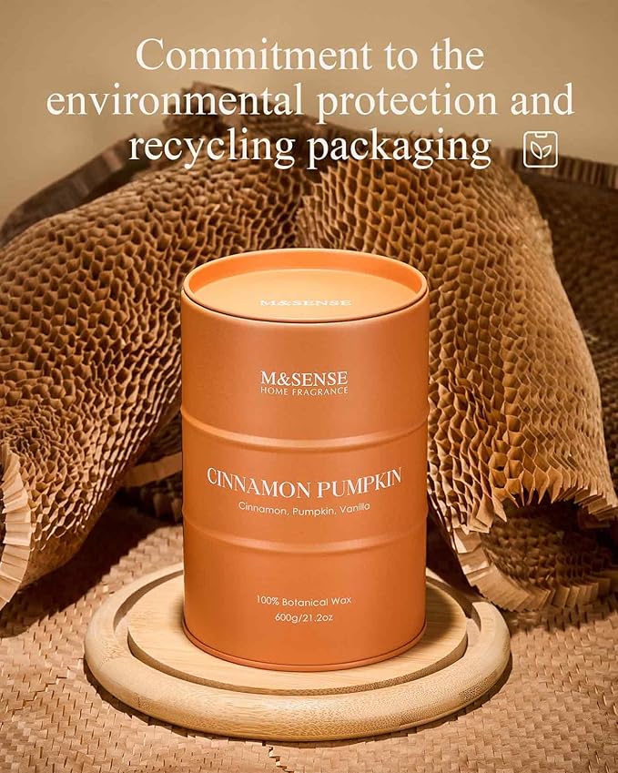 M&SENSE Cinnamon Pumpkin Scented Candles Large, Natural Soy Candles 21.2oz 120 Hour Slow Burning,Aromatherapy Candle for Stress Relief Meditation Relaxing