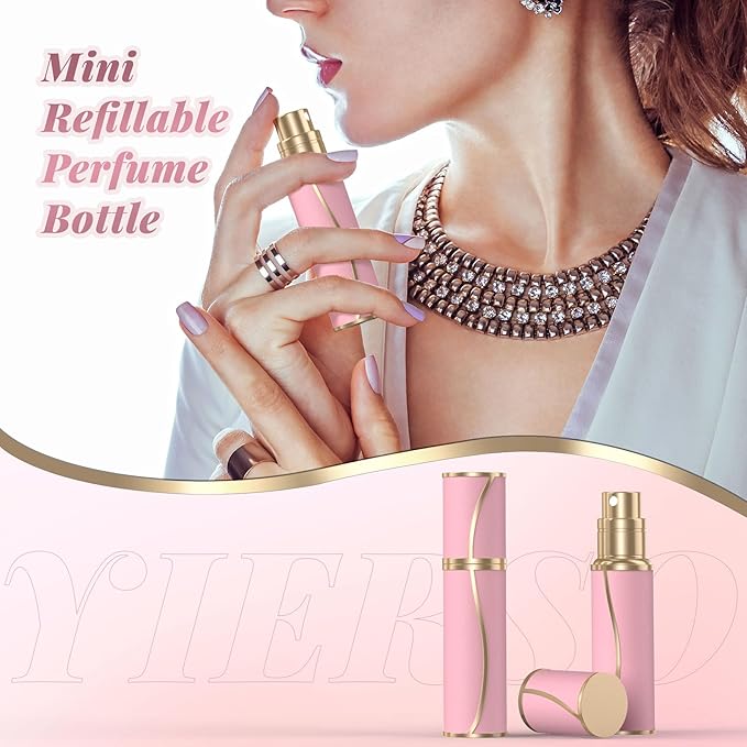10ml Perfume Travel Atomizer,Genuine Leather Bottom Filling Refillable Perfumes Bottle,Mini Cologne Fragrances Dispenser,Portable Sprayer Pocket Size for Plane Trip Gift 0.34oz (Pink)