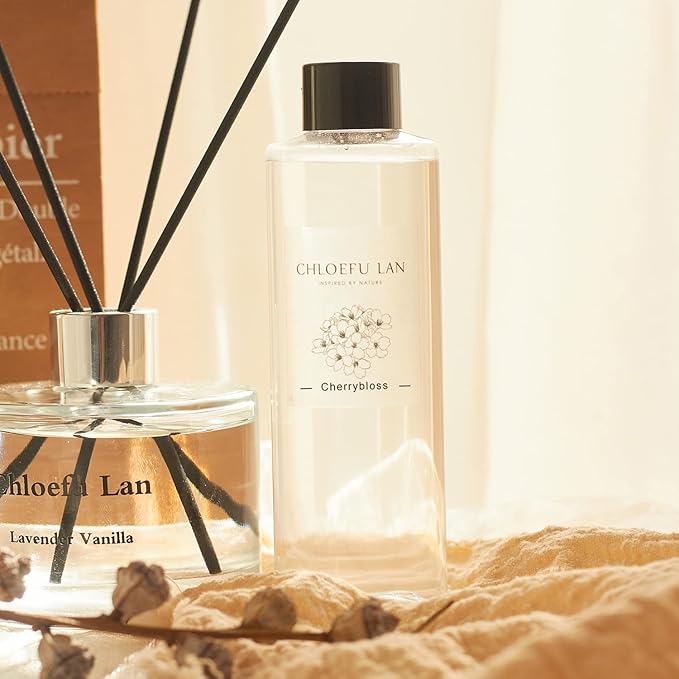 Chloefu LAN Cherry Blossoms Reéd Diffuser Refill 200ml/6.76 fl oz Natural Essential Scented Oil, Best for Aromatherapy, SPA and Home, 0% Alcohol