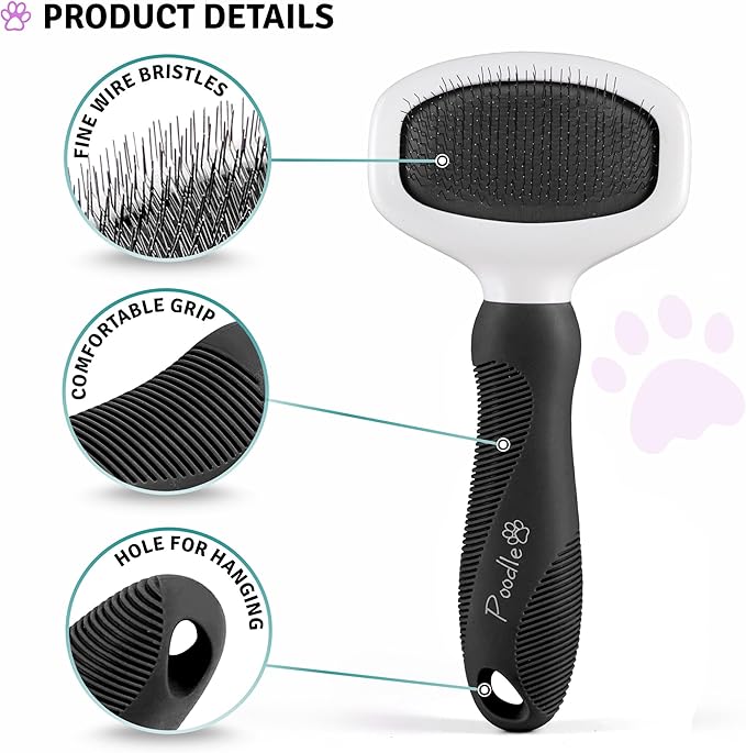 Poodle Pet Slicker Brush - For Dogs, Cats, and Rabbits - Removes Matted Fur, Knots, and Loose Hair - Suitable for Grooming Doodles and Goldendoodles with Short or Long Hair
